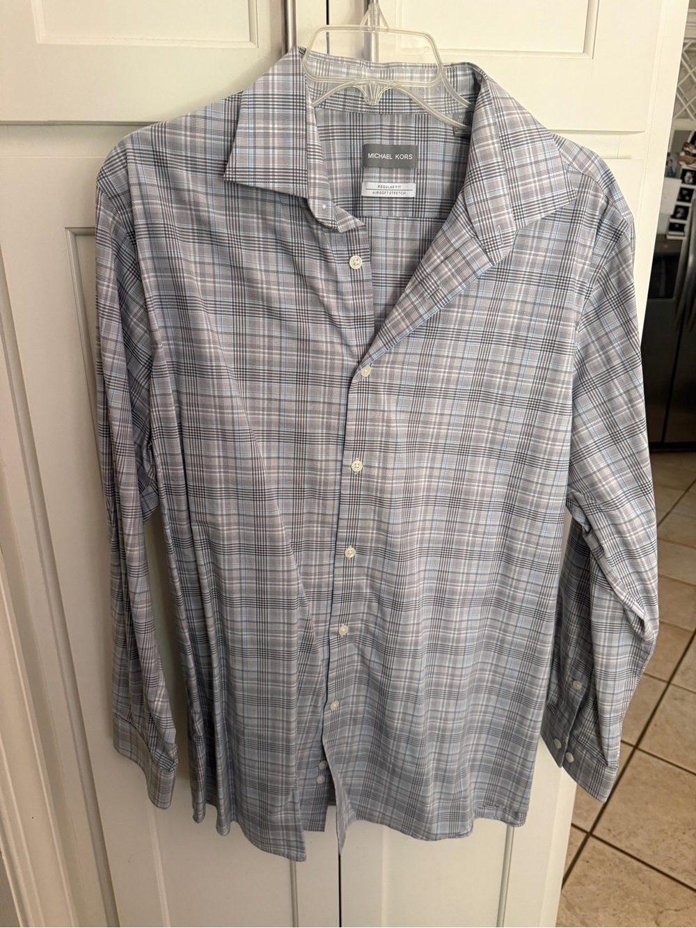 Michael Kors Light Blue and Gray Plaid Dress Shirt